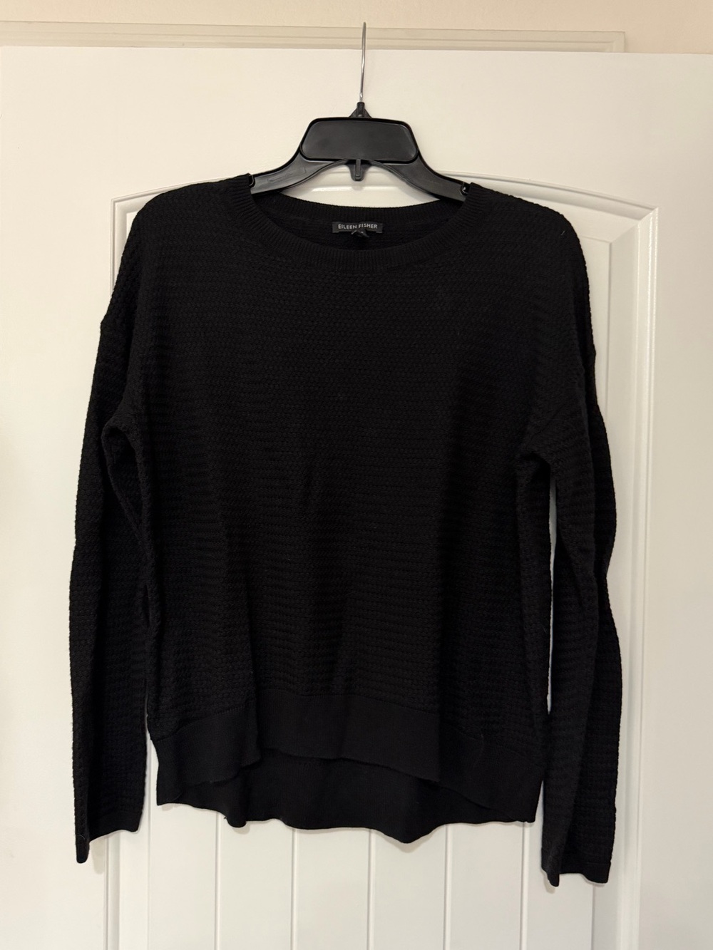 Eileen Fisher Black Waffle-Texture Crewneck Sweater